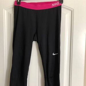 Nike pro crop leggings with hot pink waistband